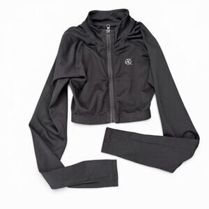 Katya Womens Cropped Sweatshirt Athletic Jacket Black XS/S Dance Full Zip
